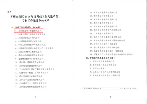 博鱼(中国)有限公司官网科技被评为苏州高新区先进科技单位